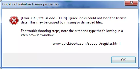 QuickBooks error code 3371 screenshot