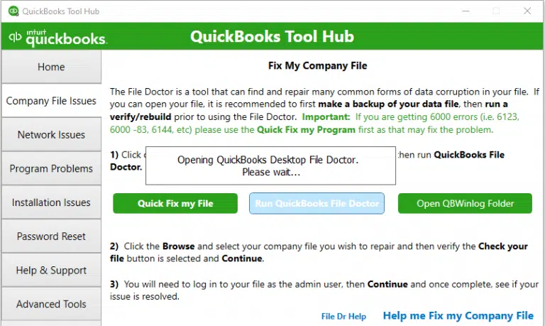 QuickBooks file doctor in Quickboks tool hub image