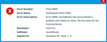 QuickBooks Online Error 9999 popup